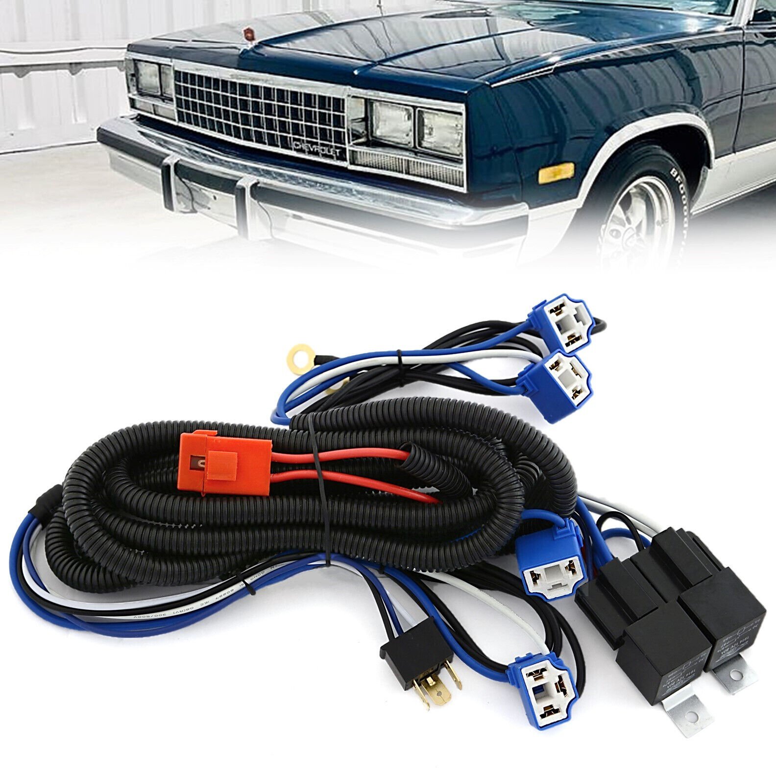 Ceramic 4 Headlight Relay Light Bulb Socket Plug Wiring Harness for 81-87 G-Body