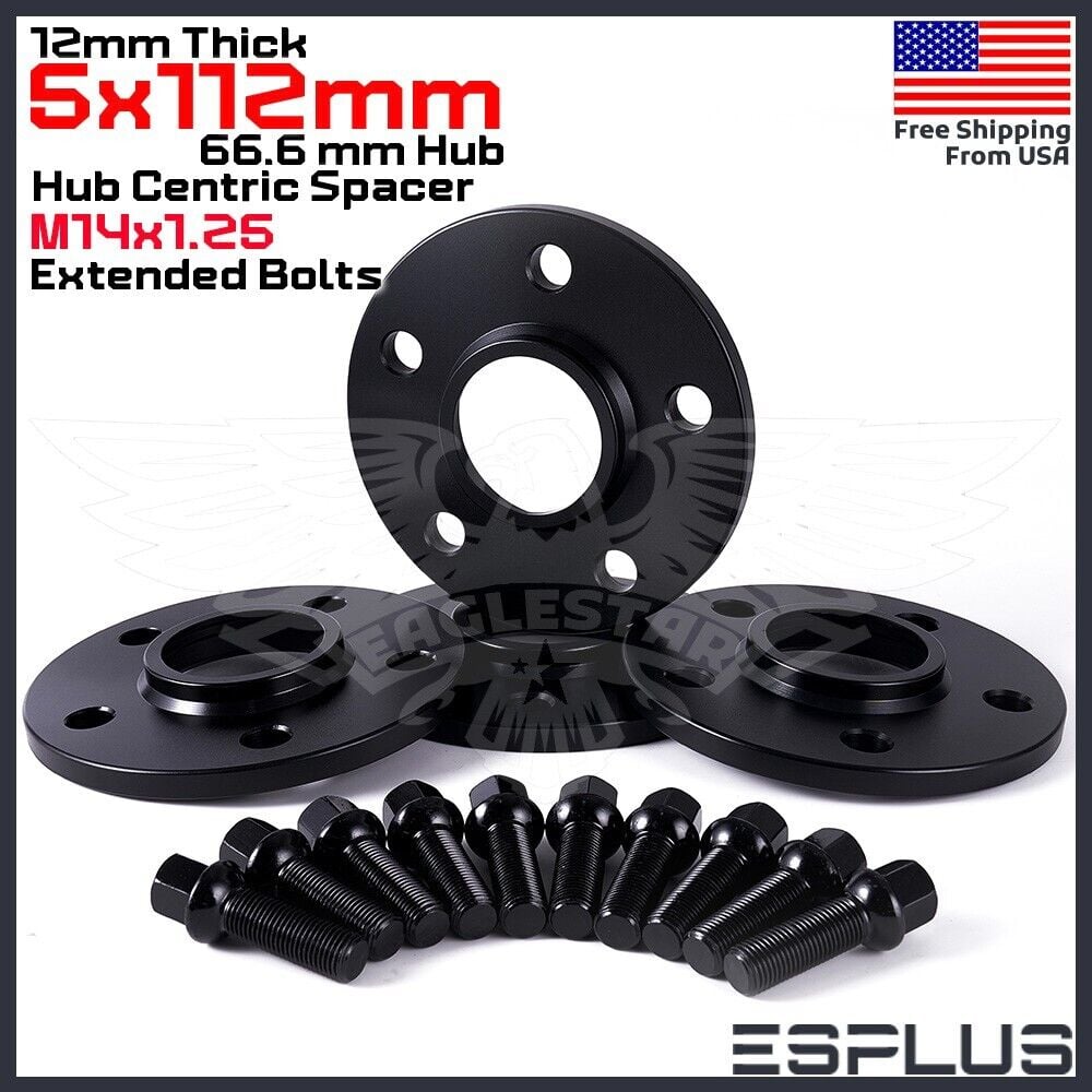 [4] 12mm Thick BMW G-Body 5×112 C.B 66.6 Wheel Spacer Kit 14×1.25 Bolts Included