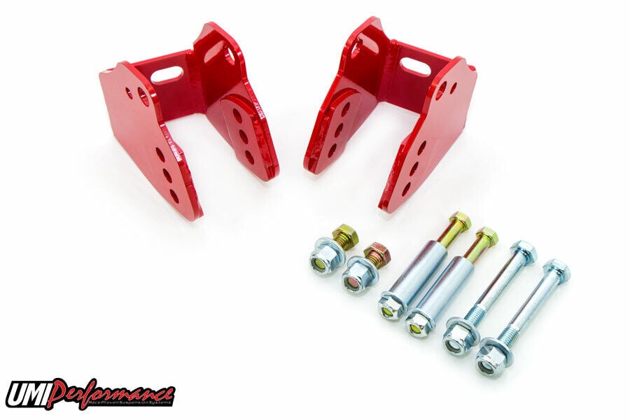 UMI 78-88 G-Body Rear Lower Control Arm Relocation Bracket- Bolt In RED 3018-R