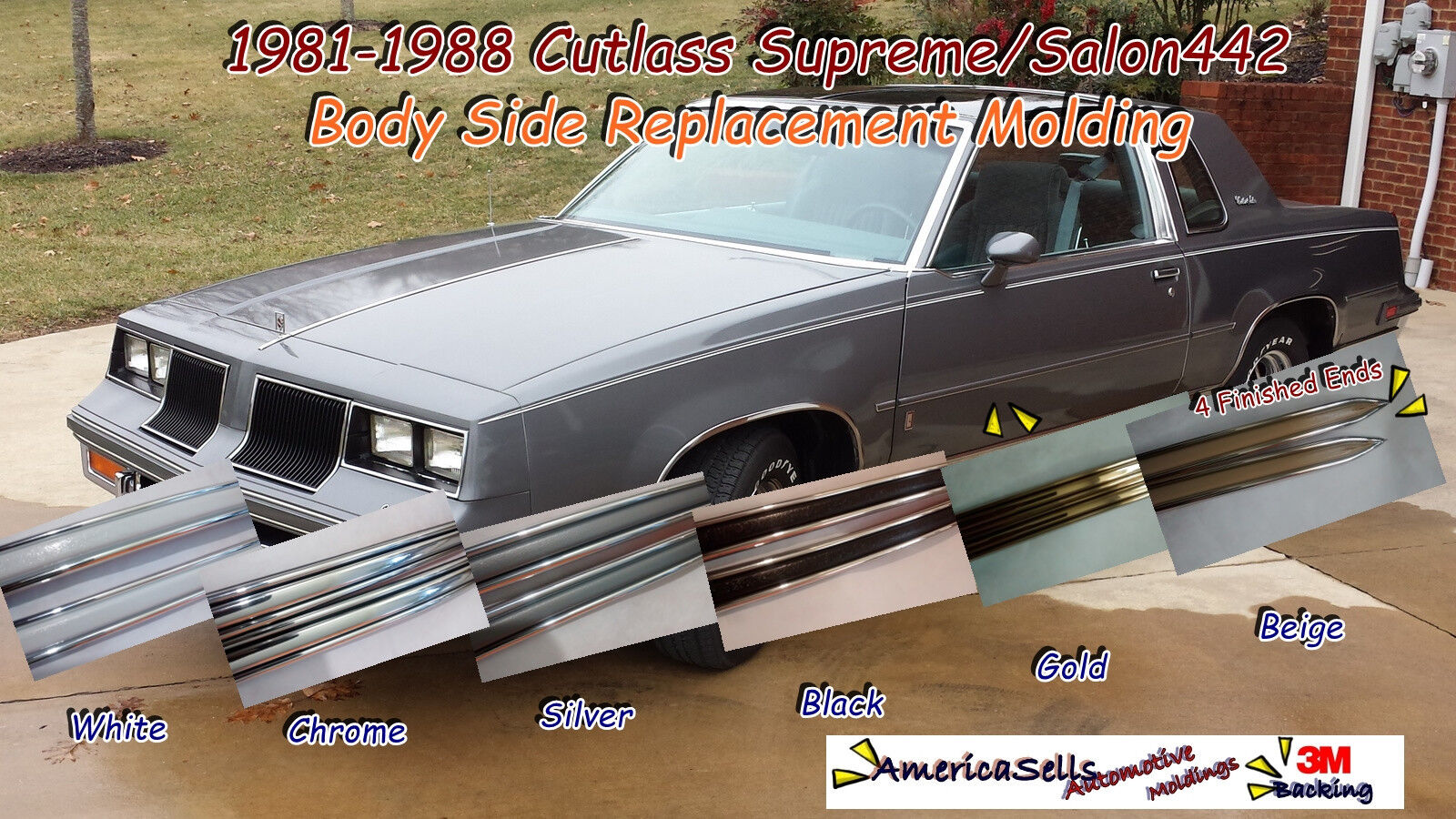 1981-1988 OLDS OLDSMOBILE CUTLASS 442 WHITE CHROME BODY SIDE MOLDING TRIM