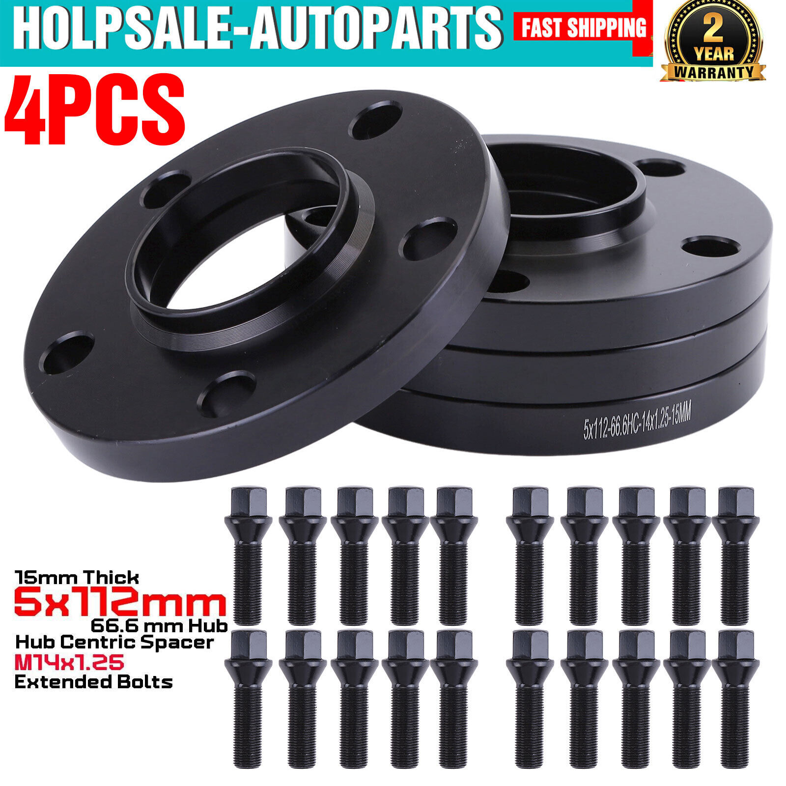 4PC 15mm Thick BMW G-Body 5×112 C.B 66.6 Wheel Spacer Kit 14×1.25 Bolts Included