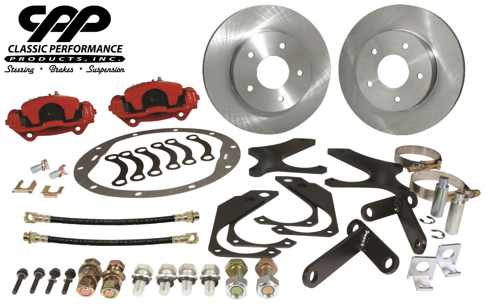 78-87 Buick Regal G-Body Rear Disc Brake Conversion Kit Plain Rotors Red Caliper