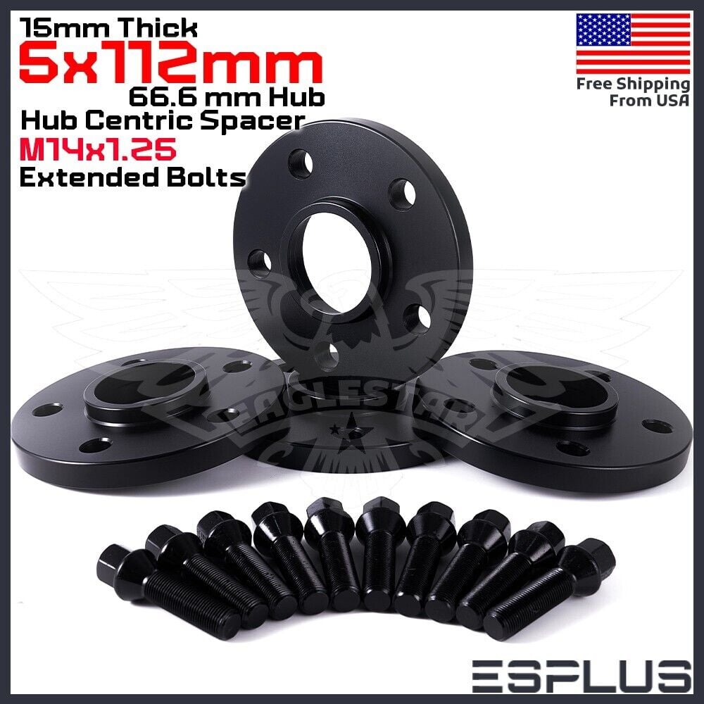 [4] 15mm Thick BMW G-Body 5×112 C.B 66.6 Wheel Spacer Kit 14×1.25 Bolts Included