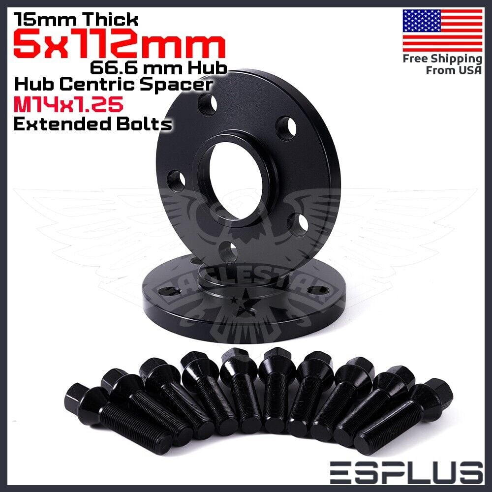 [2] 15mm Thick BMW G-Body 5×112 C.B 66.6 Wheel Spacer Kit 14×1.25 Bolts Included