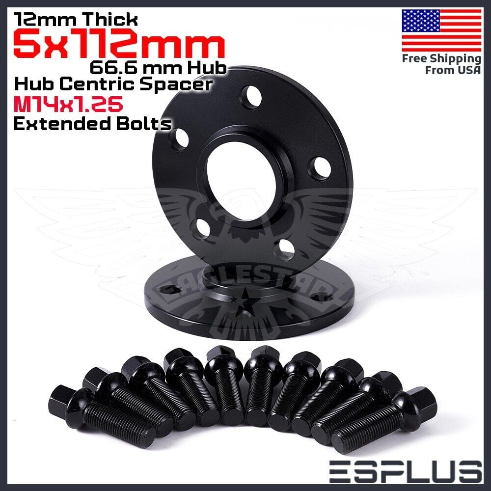 [2] 12mm Thick BMW G-Body 5×112 C.B 66.6 Wheel Spacer Kit 14×1.25 Bolts Included