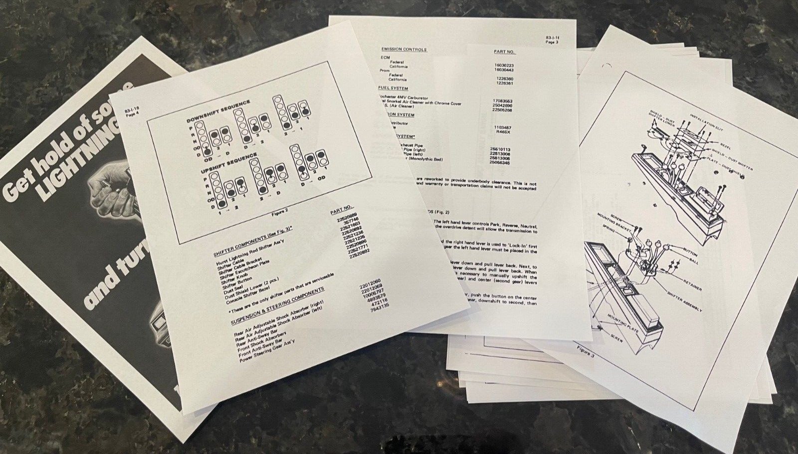 Hurst LIGHTNING ROD RODS SHIFTER Olds Assembly Line Installation Manual G-Body