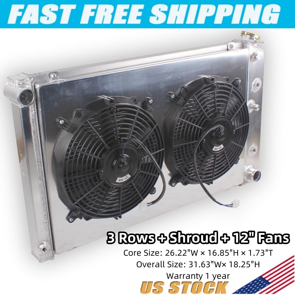 3 Rows Radiator Shroud Fan For Chevy Camaro 1970-81/ Monte Carlo 78-87 G-Body