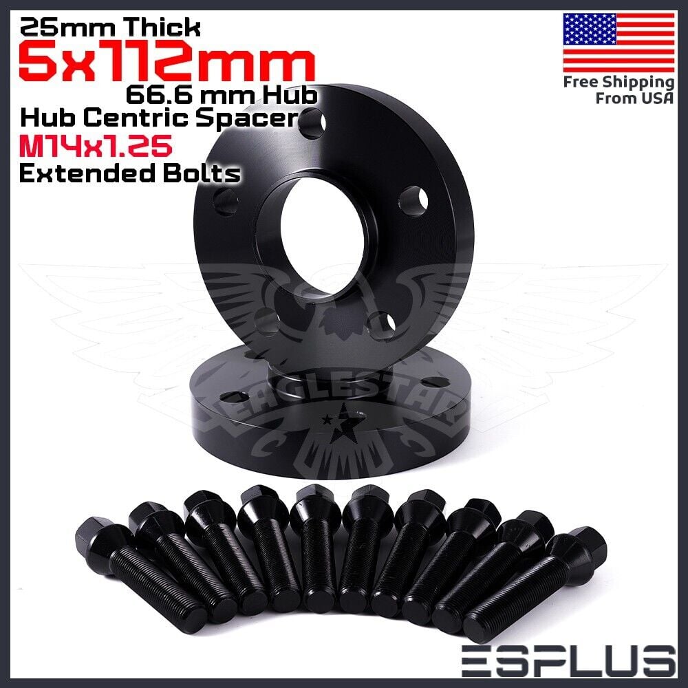 [2] 25mm Thick BMW G-Body 5×112 C.B 66.6 Wheel Spacer Kit 14×1.25 Bolts Included