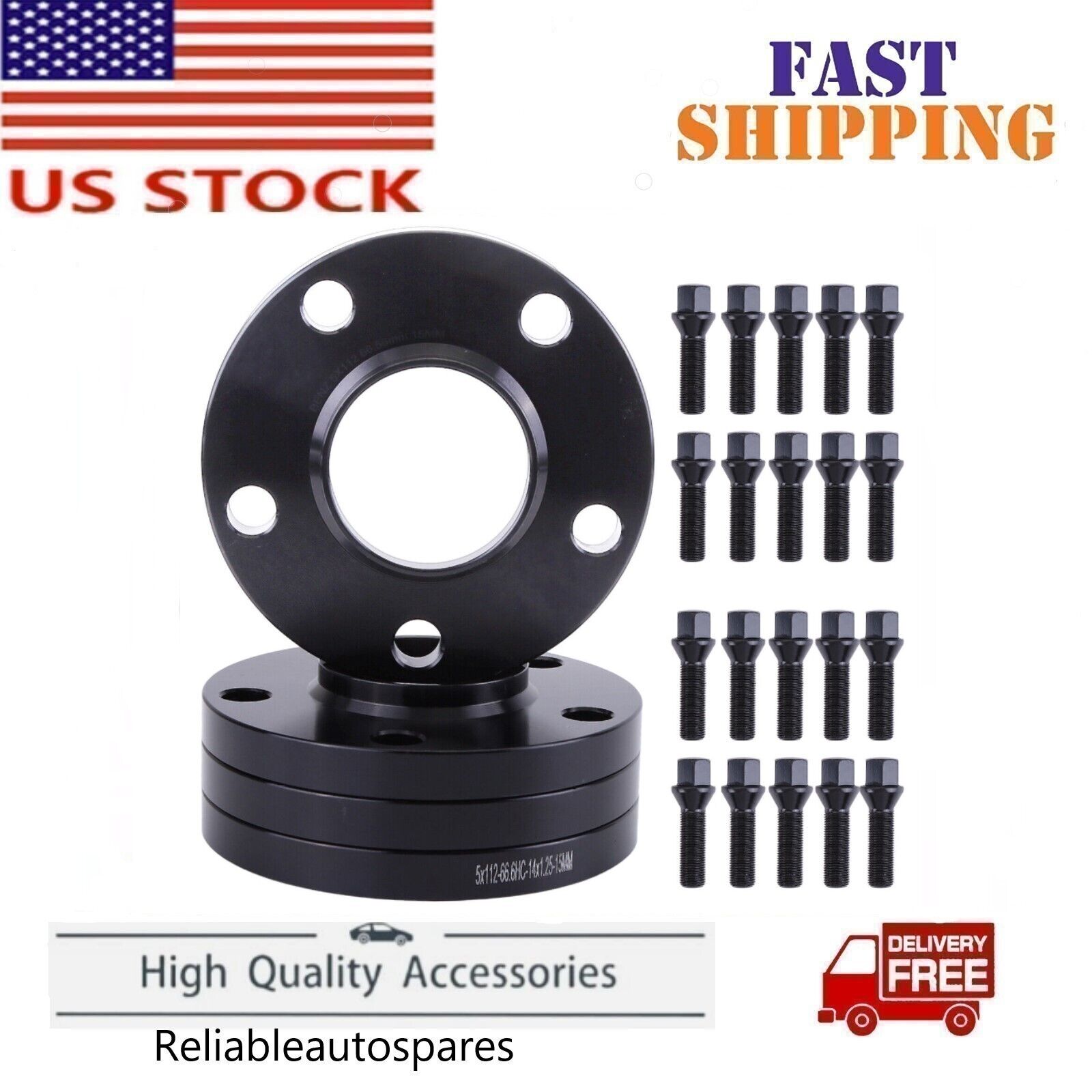 [4] 15mm Thick 5×112 C.B 66.6 Wheel Spacer 14×1.25 Bolts Included for BMW G-Body