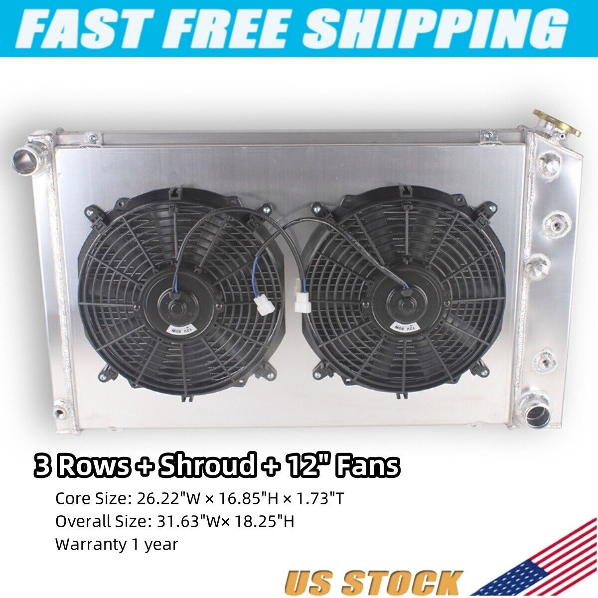 3 Row Radiator Shroud+2FANSFor Chevy Camaro 70-81/ Monte Carlo 78-87 G-Body