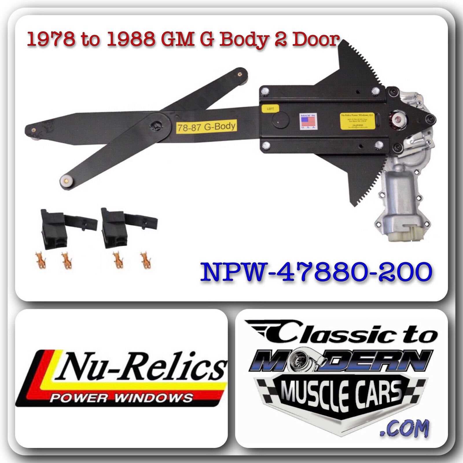 78-88 GM G Body Regulator & Motor Power Window Kit / without Switches & Harness