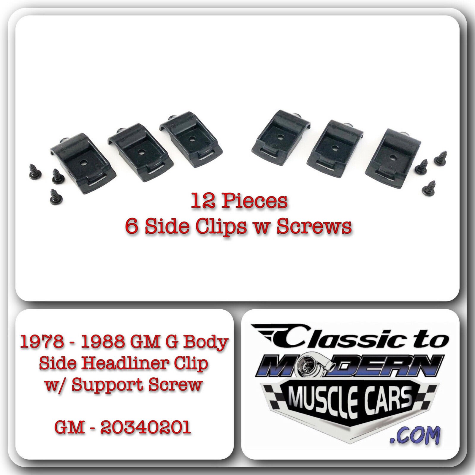 6 pcs Side Headliner Clip Kit 78-88 G-Body 2 Door Hardtop & Factory Astroroof