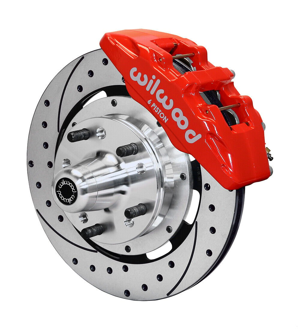 Wilwood Dynapro 6 Front Hub Kit 12.19in Drilled Red For 79-87 GM G Body