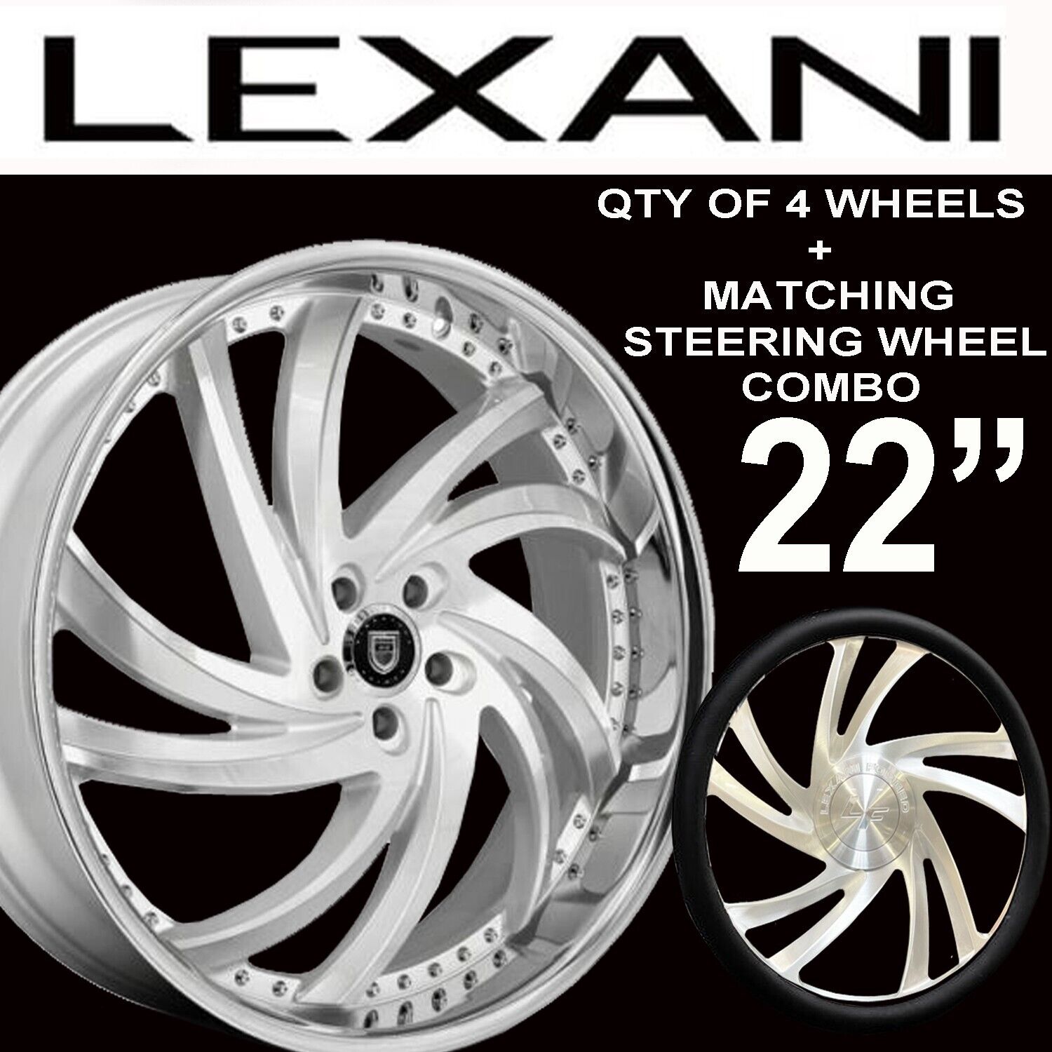 LEXANI 22 INCH WHEELS RIMS WITH STEERING WHEEL COMBO GBODY G BODY DONK