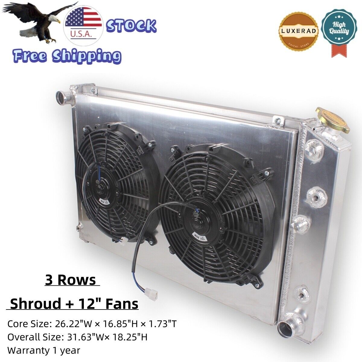 For 1978-88 G-Body Monte Carlo El Camino Regal Cutlass 3 Row Radiator +2*Fan -Y1