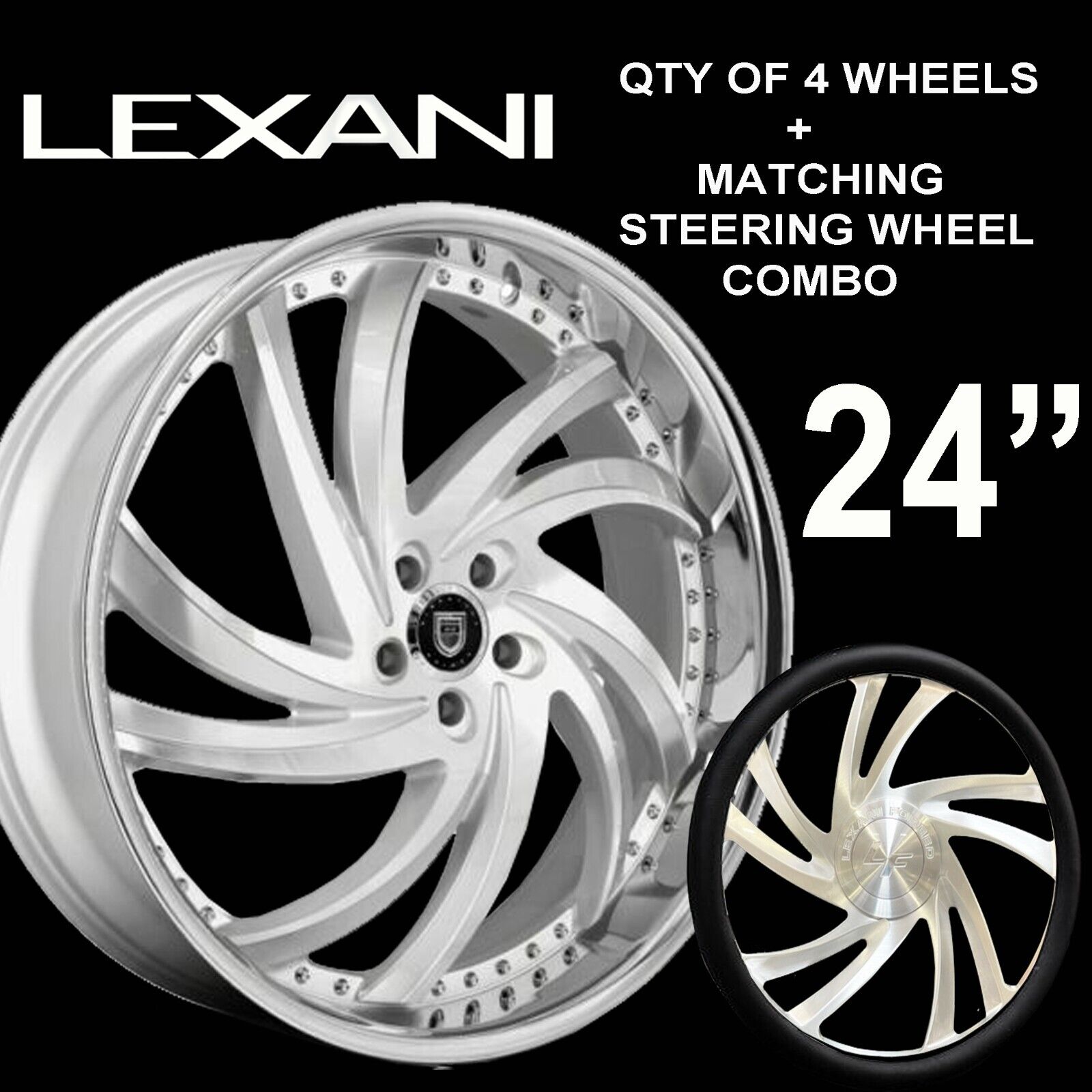 LEXANI TURBINE 24 INCH WHEELS RIMS WITH STEERING WHEEL COMBO GBODY G BODY DONK