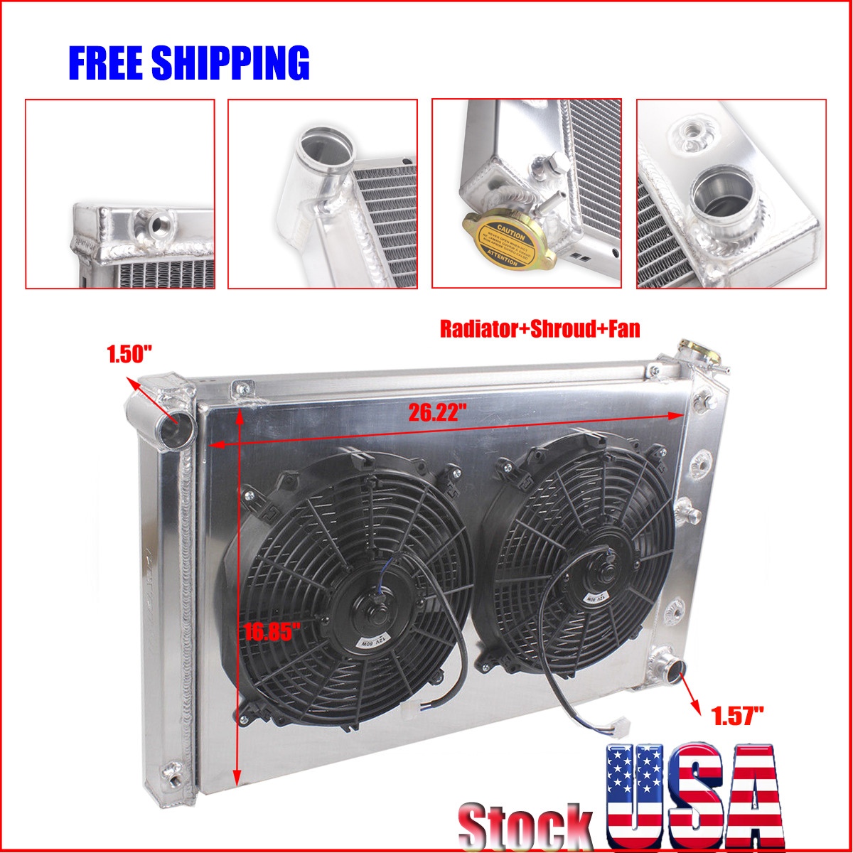 3 Row Radiator Shroud Fans For GMC Chevy 70-81 Camaro / 78-87 Monte Carlo G-Body